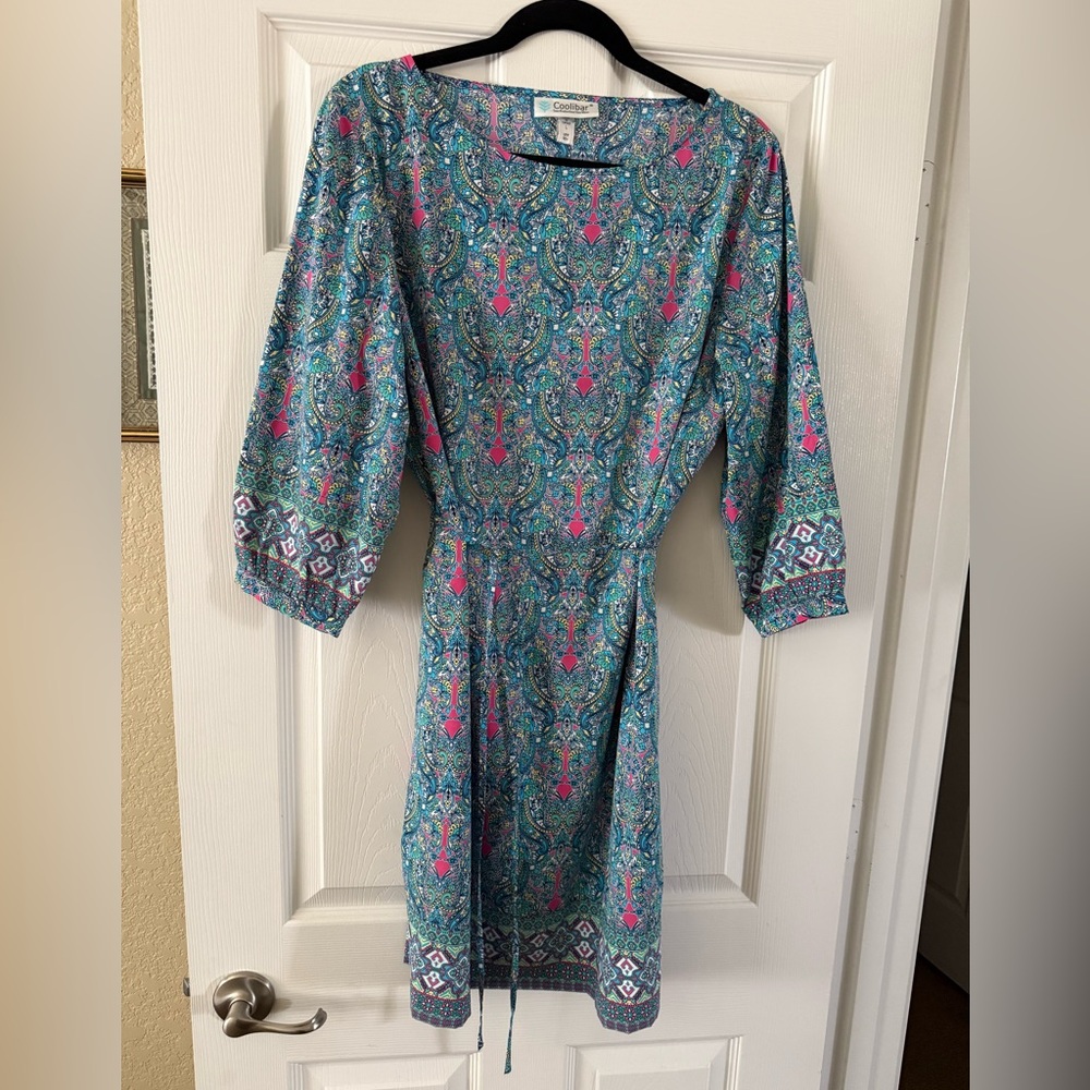 Coolibar Dress Womens Large Belted UPF 50 Beach Vacation Resort Travel Bright